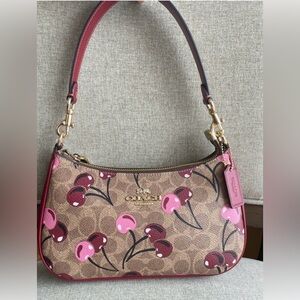 Coach Cherry Pattern Shoulder Bag - Brown and Pink